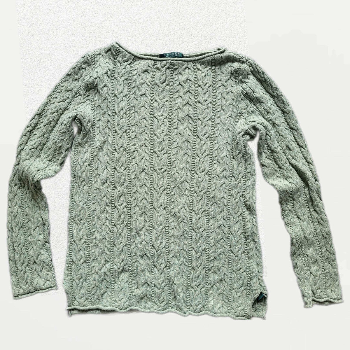 Pull Ralph Lauren Femme - Maille torsadée - Taille L - Vert sauvage - Vintage