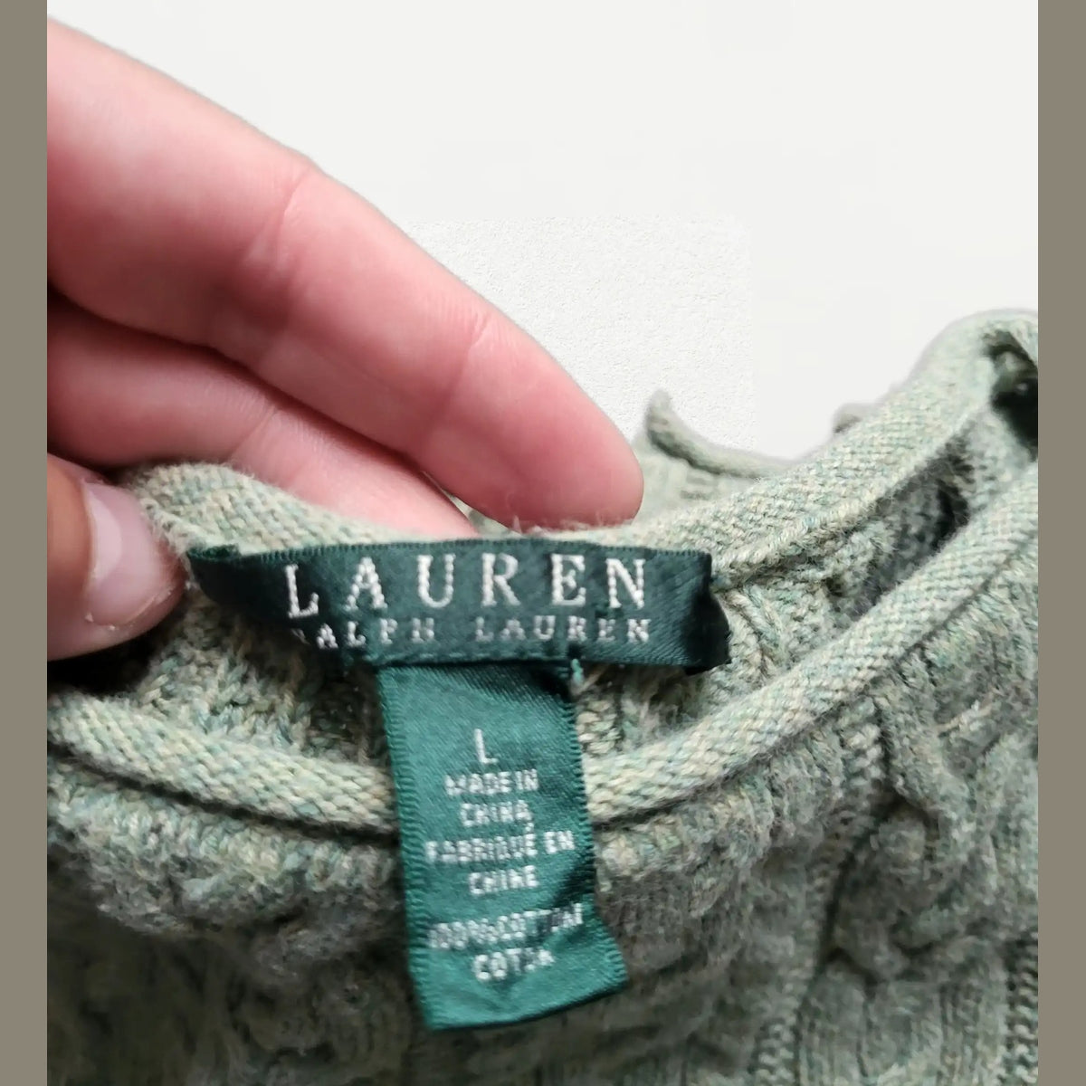 Pull vert taille L Ralph Lauren, maille torsadée, Fripes Sélect