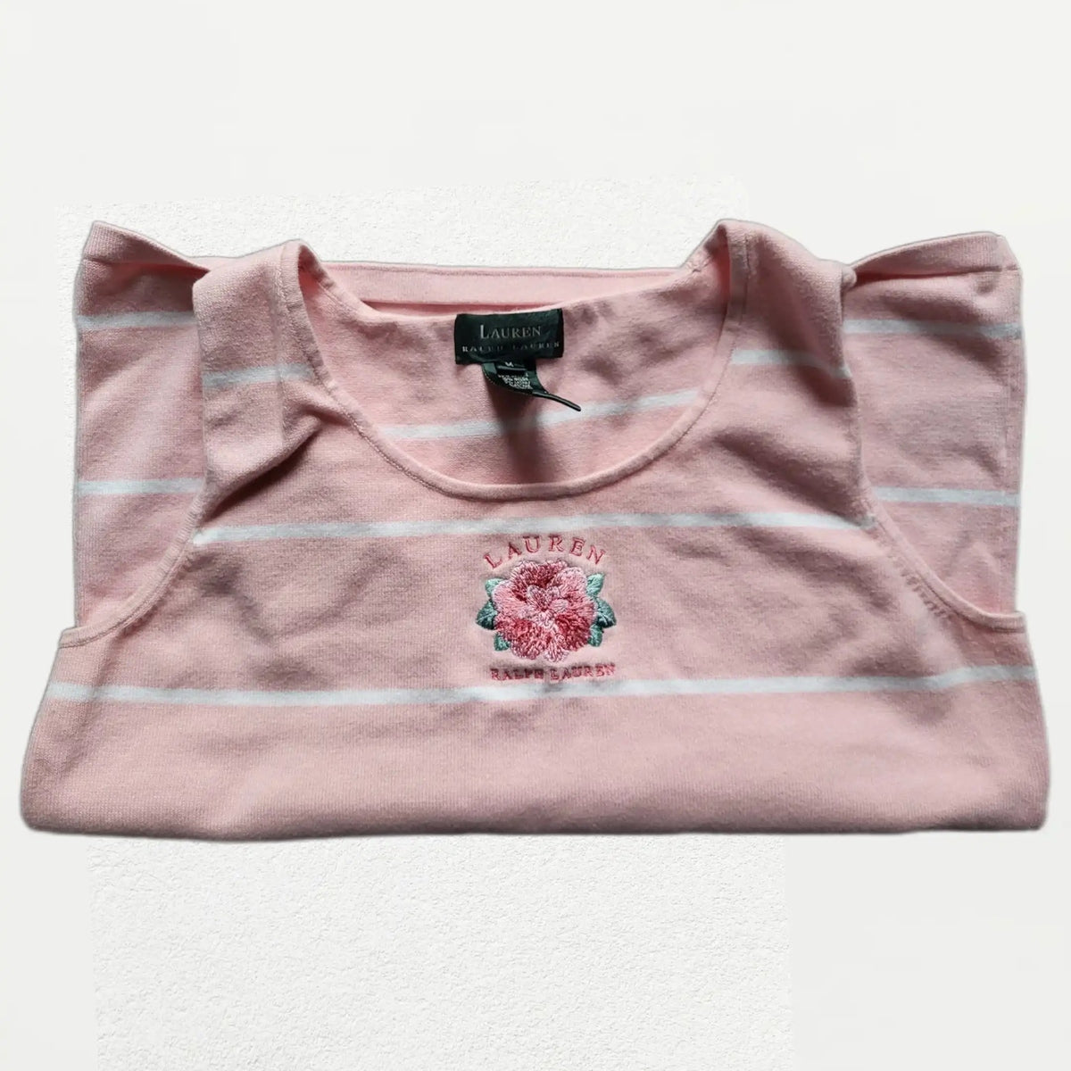 Débardeur Lauren Ralph Lauren rose à rayures blanches, taille M. Fripes Sélect