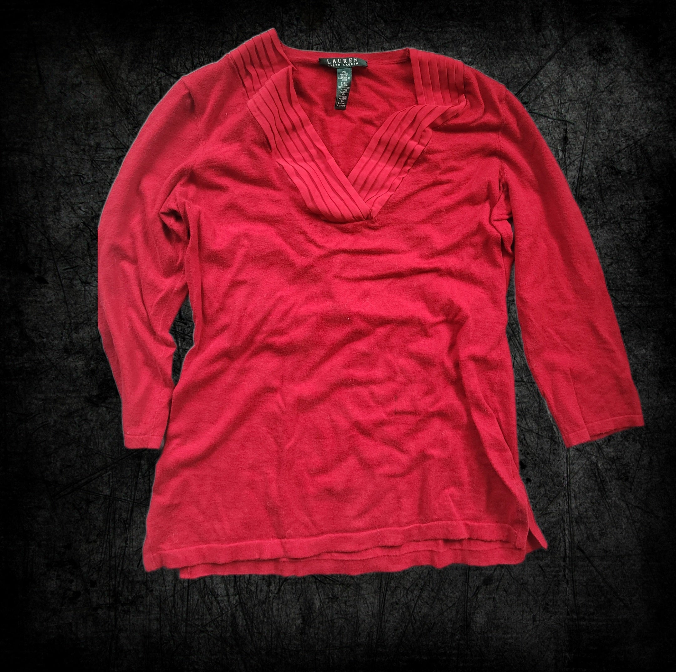 Pull femme Ralph Lauren – col V, manches 3/4 – Taille M - Vintage