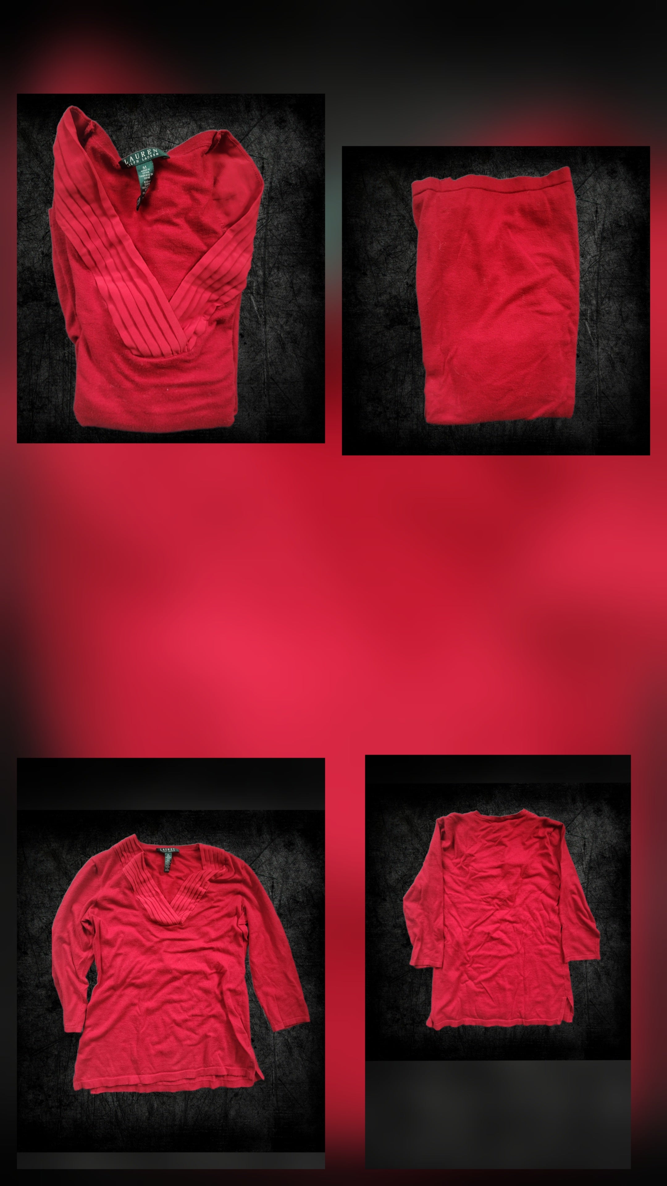 Pull femme Ralph Lauren – col V, manches 3/4 – Taille M - Vintage