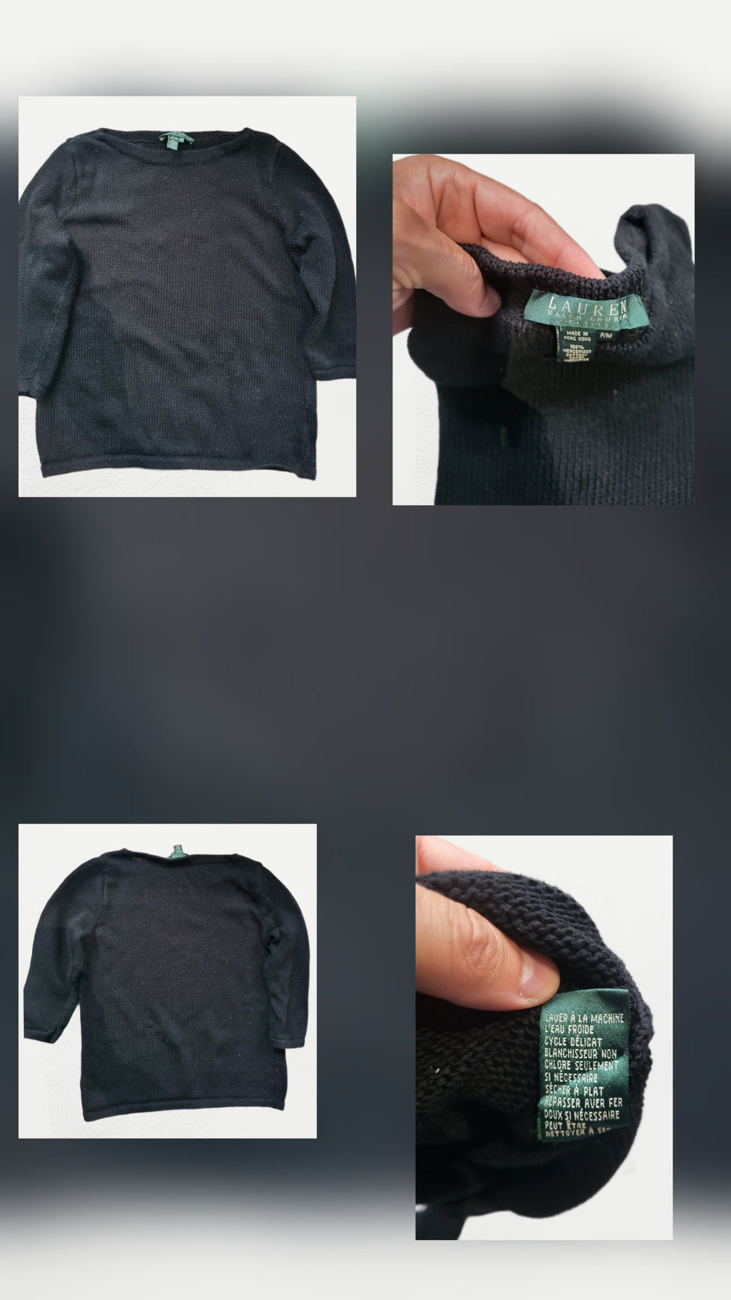 Pull femme Ralph Lauren – Noir – Taille M - Manches 3/4 - Vintage