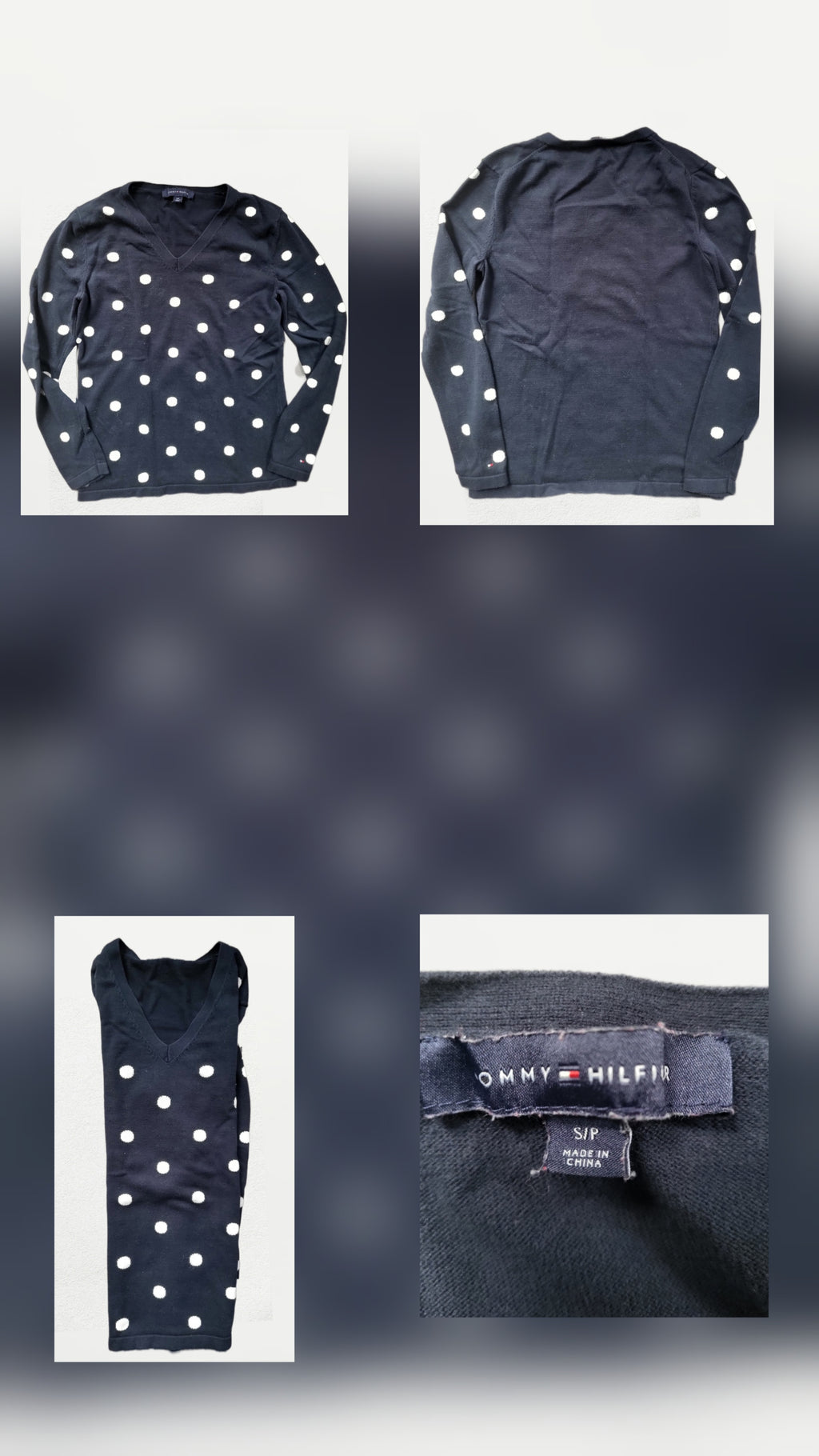 Pull femme Tommy Hilfiger – Bleu marine à pois blancs - Taille S - Vintage