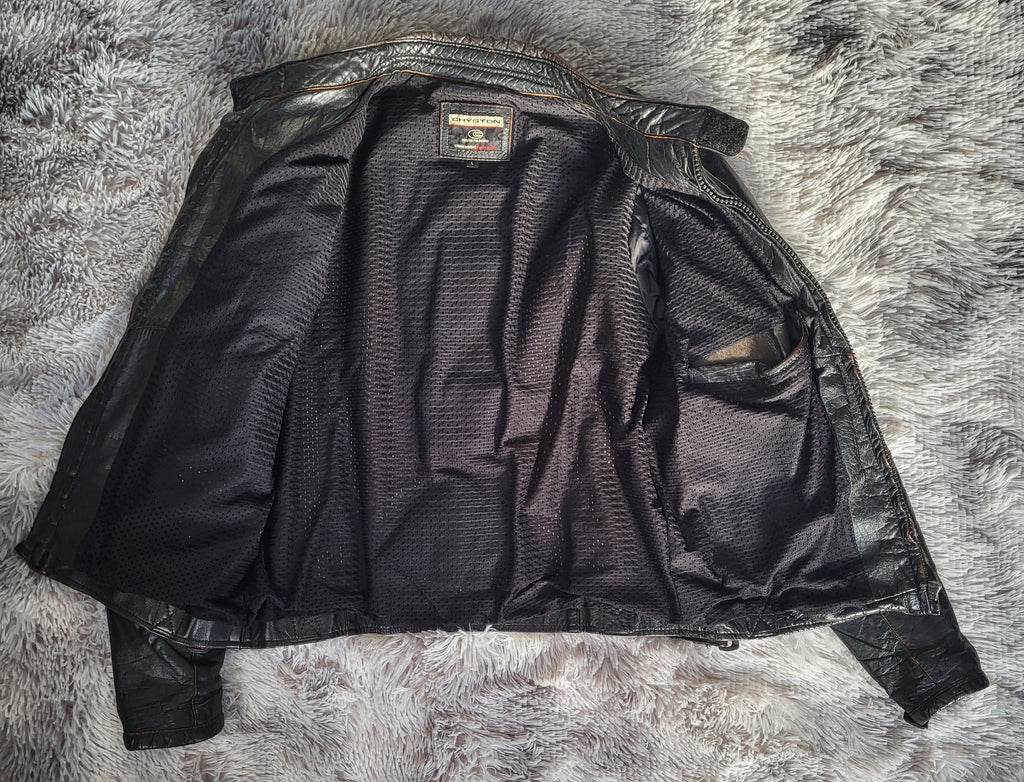 Blouson Cuir Chyston Cafe Racer Biker Homme Cuir Mouton Noir Vieilli L