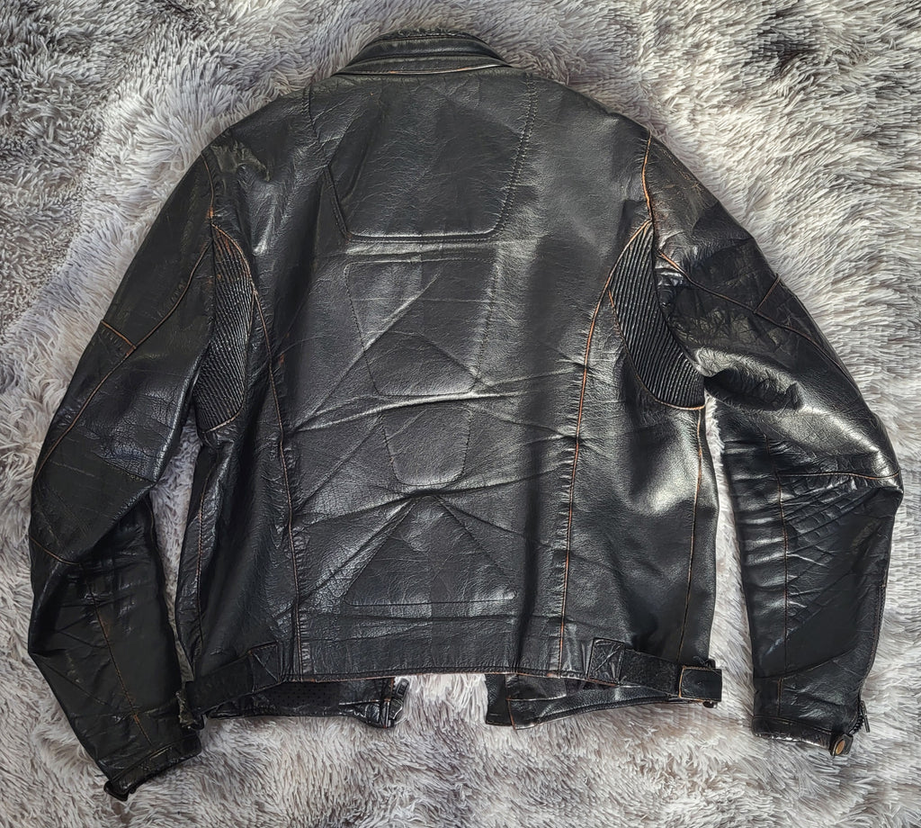 Blouson Cuir Chyston Cafe Racer Biker Homme Cuir Mouton Noir Vieilli L