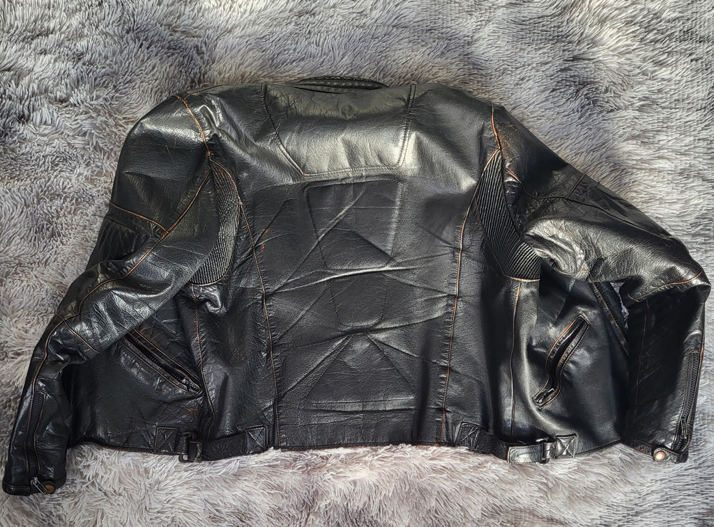 Blouson Cuir Chyston Cafe Racer Biker Homme Cuir Mouton Noir Vieilli L