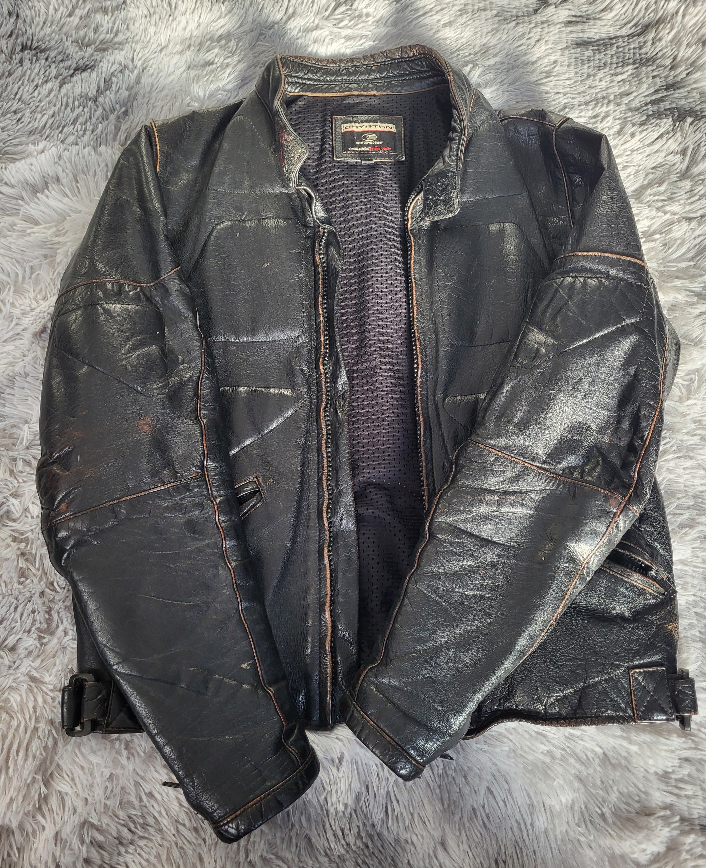 Blouson Cuir Chyston Cafe Racer Biker Homme Cuir Mouton Noir Vieilli L