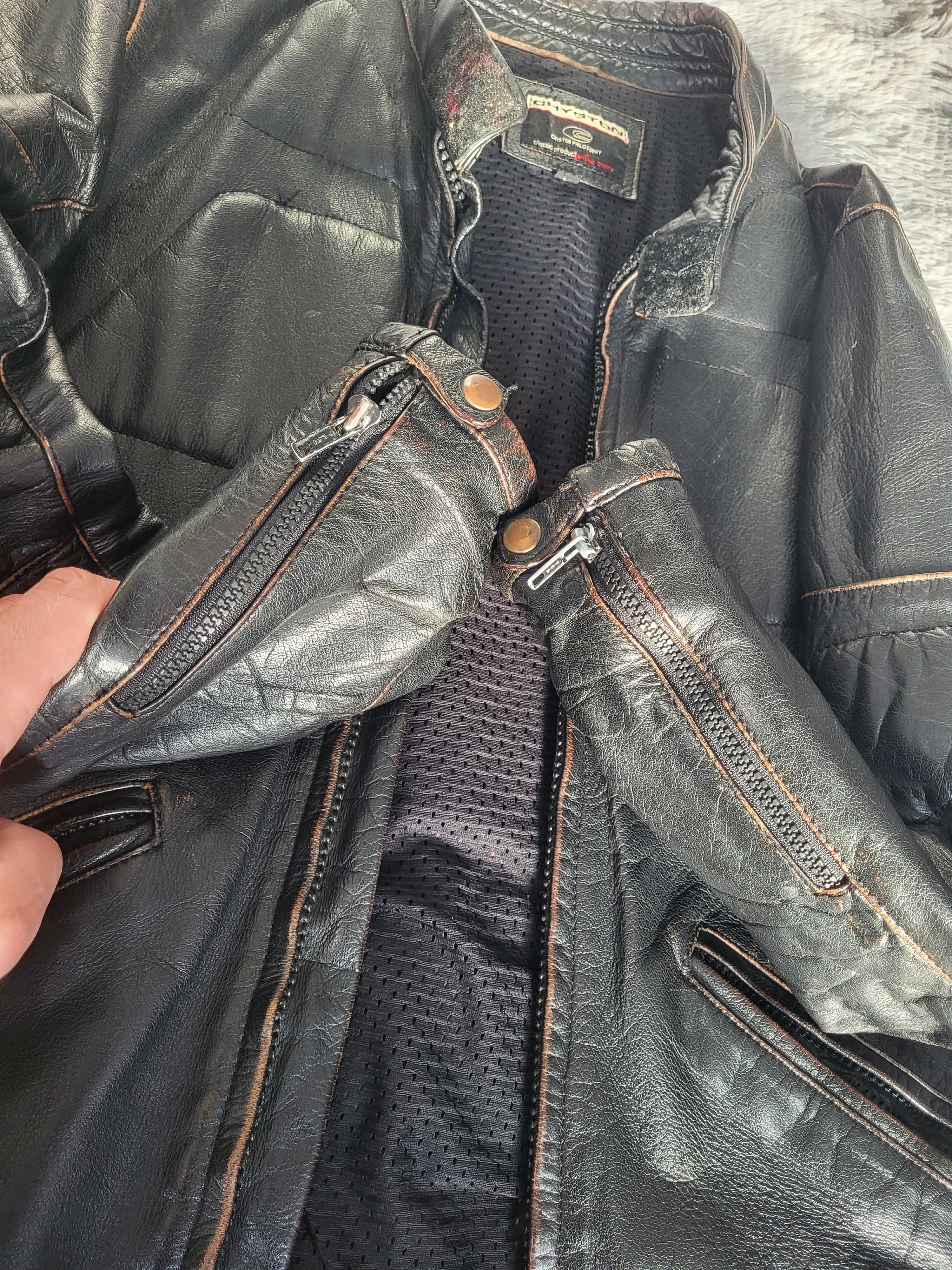 Blouson Cuir Chyston Cafe Racer Biker Homme Cuir Mouton Noir Vieilli L