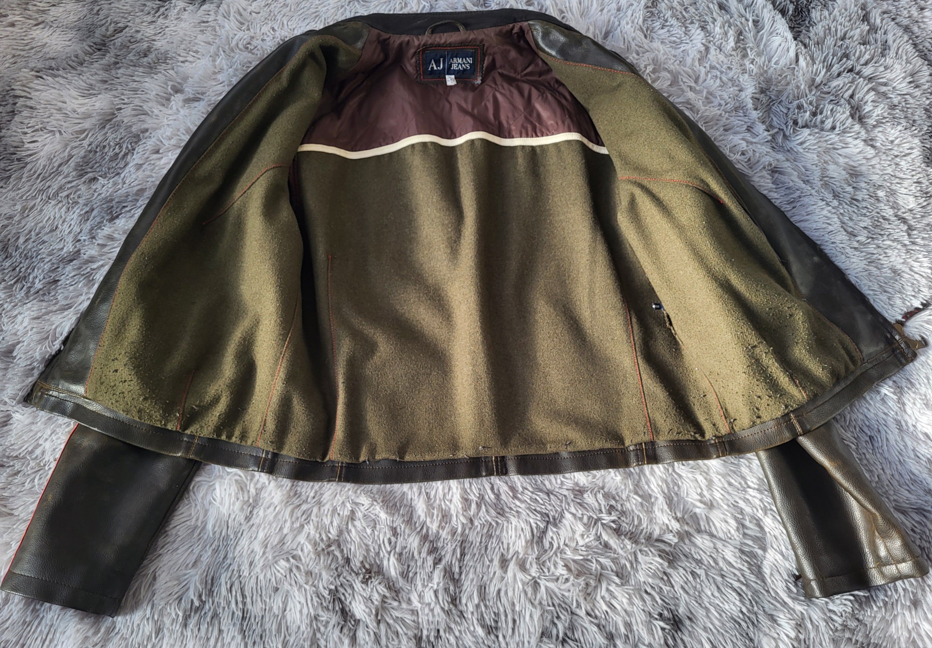 Veste Cuir Armani Jeans Biker Racing Vintage Homme Années 2000 Taille 54 L/XL