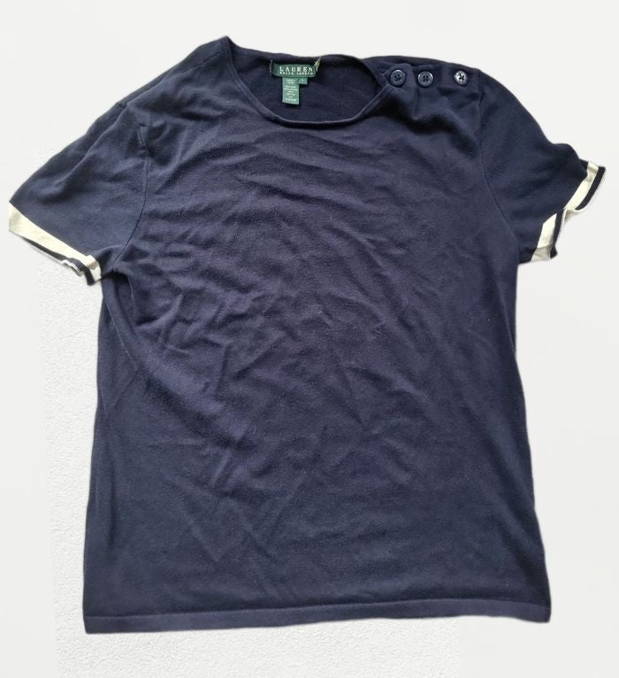 T-shirt maille femme Lauren Ralph Lauren – Bleu marine – Taille L - Vintage