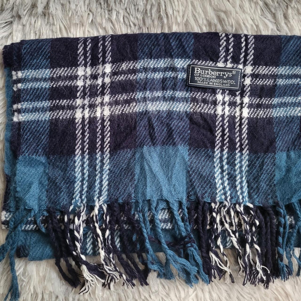 Écharpe Burberrys' Vintage – Lambswool – Motif Bleu