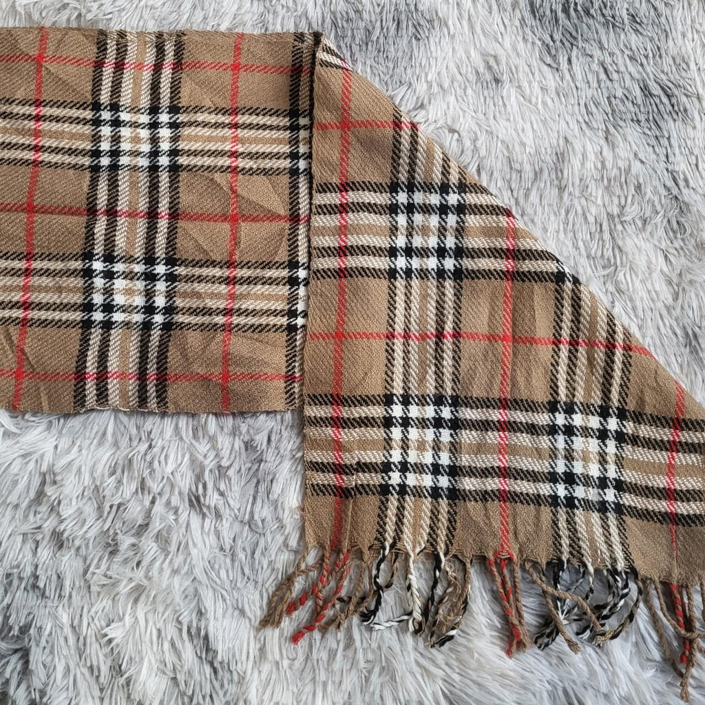 Écharpe Burberrys beige, noir, blanc et rouge - Vintage – 100% Lambswool