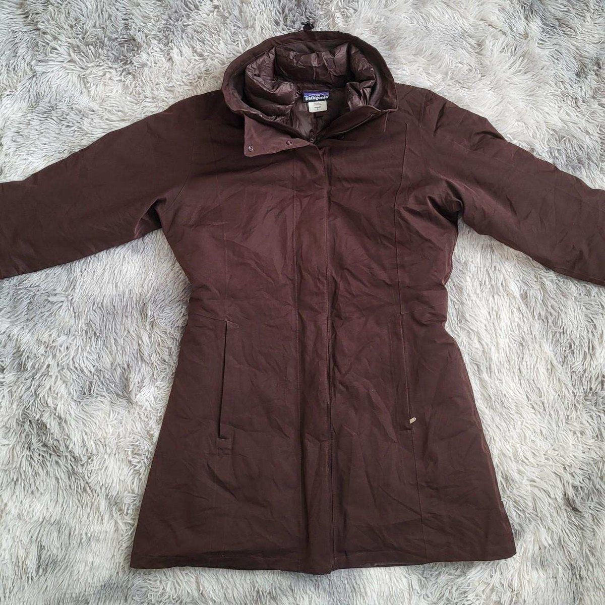 Manteau femme Patagonia marron taille L, capuche, coupe longue, Fripes Sélect