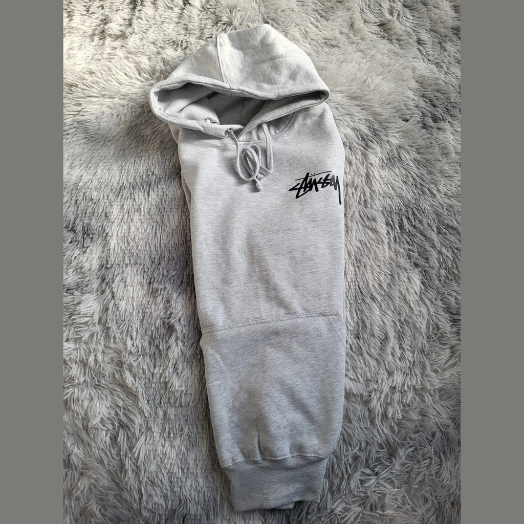 Sweat à capuche gris Stussy, logo visible, taille M, Fripes Sélect