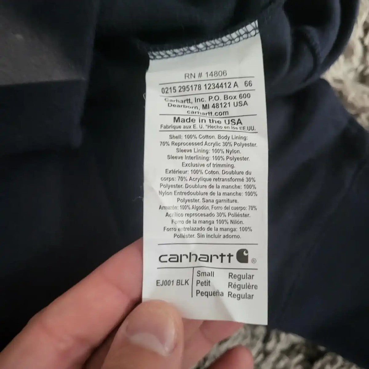 Sweat à Capuche Carhartt Rework – Bleu Marine – Taille S 