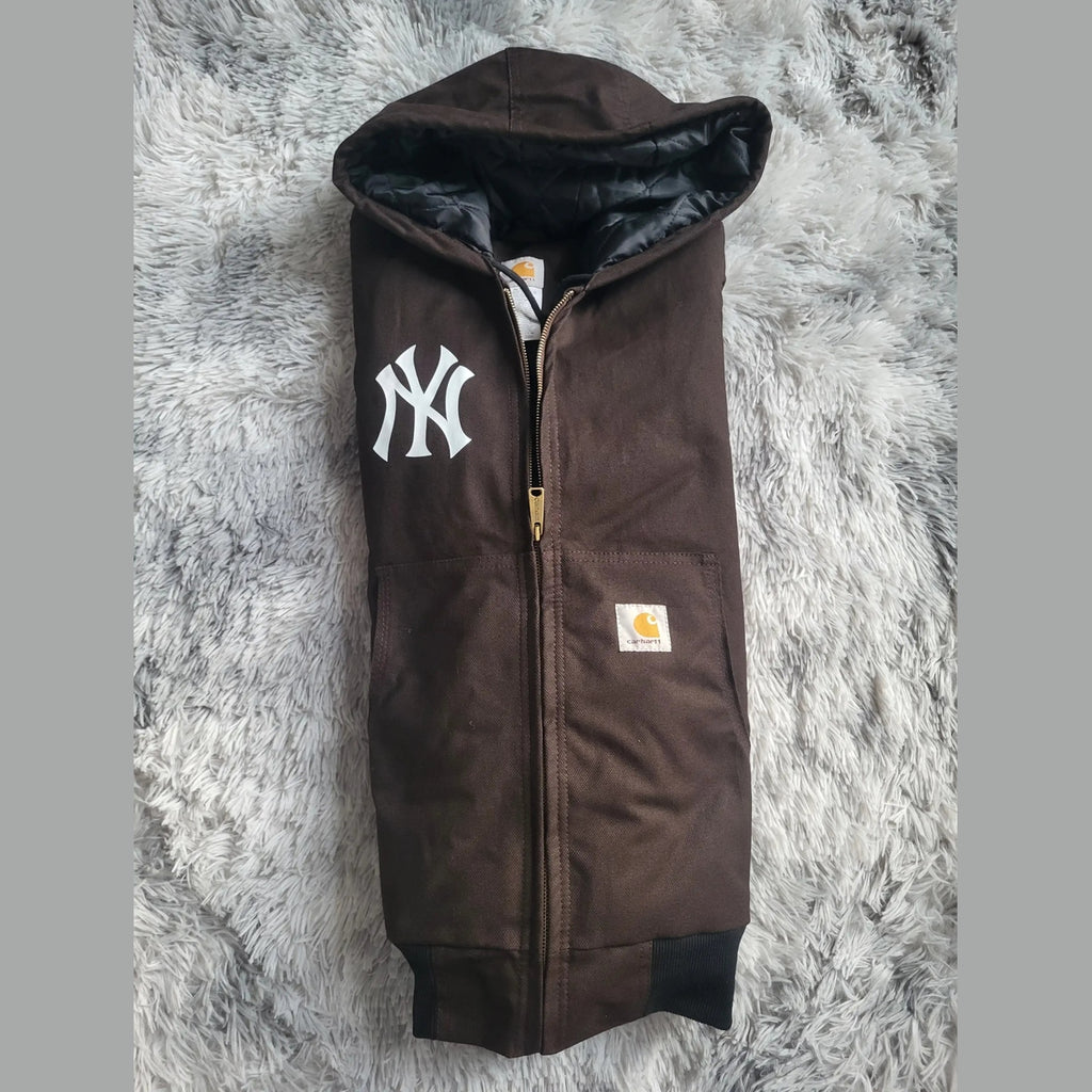 Veste à capuche Carhartt marron, logo NY, taille XL. Fripes Sélect