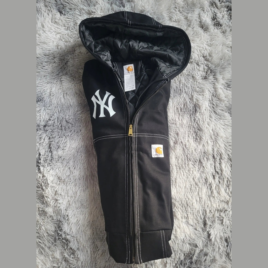 Veste à capuche Carhartt noire taille M, logo NY visible, Fripes Sélect