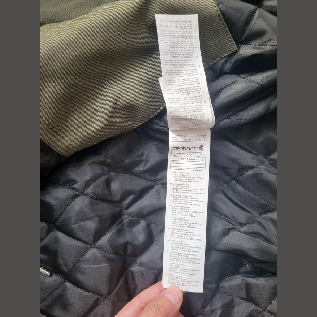 Veste Carhartt kaki taille M, étiquette intérieure visible, Fripes Sélect