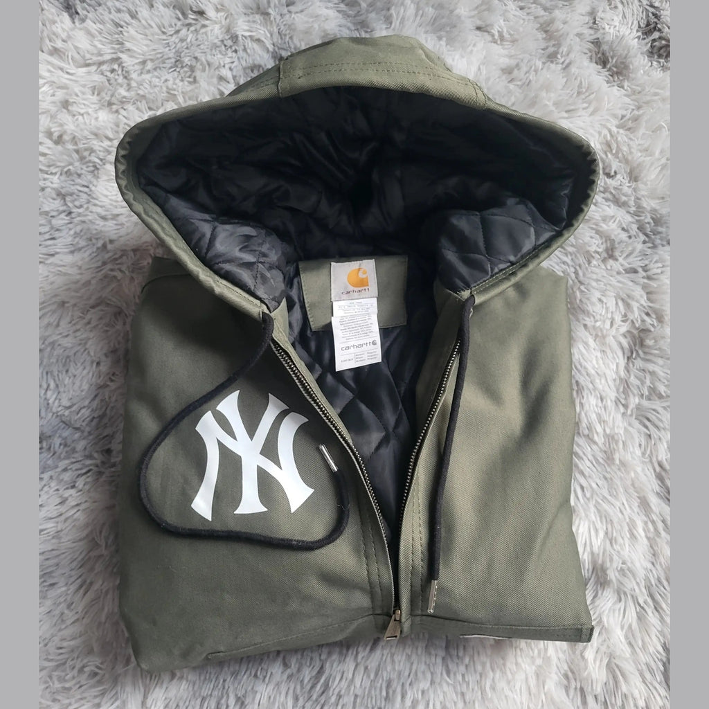 Veste à capuche Carhartt kaki, logo NY, taille M. Fripes Sélect