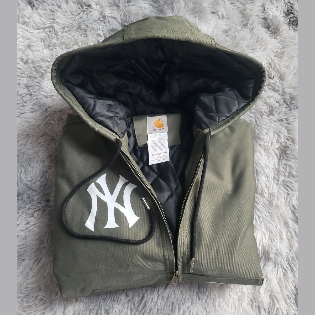 Veste à capuche Carhartt kaki, logo NY, taille M. Fripes Sélect