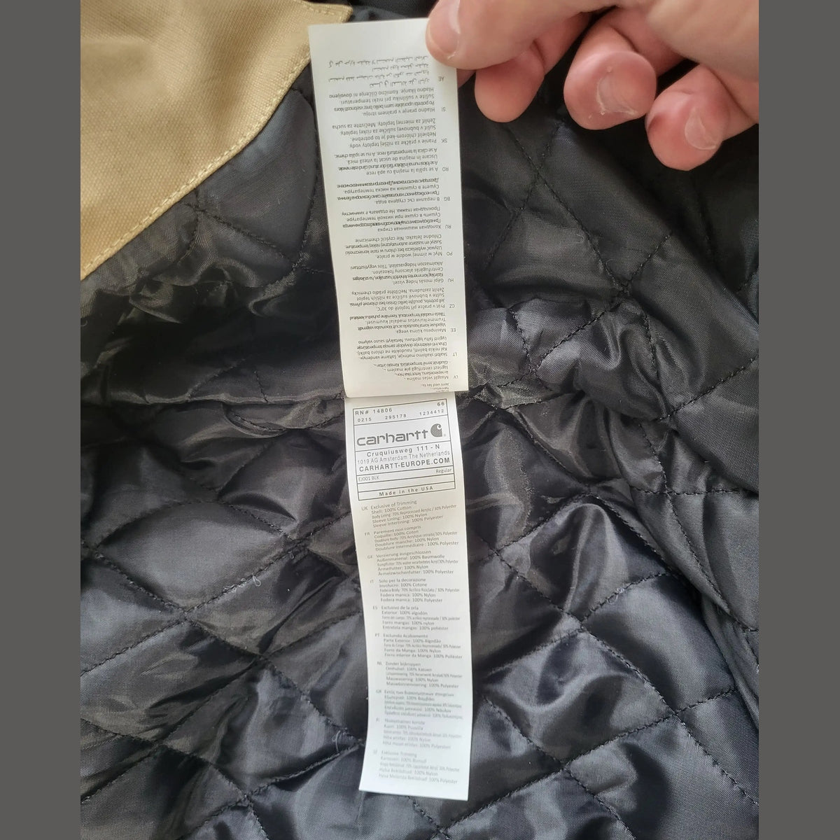 Veste Carhartt beige, taille XL, doublure matelassée visible, Fripes Sélect