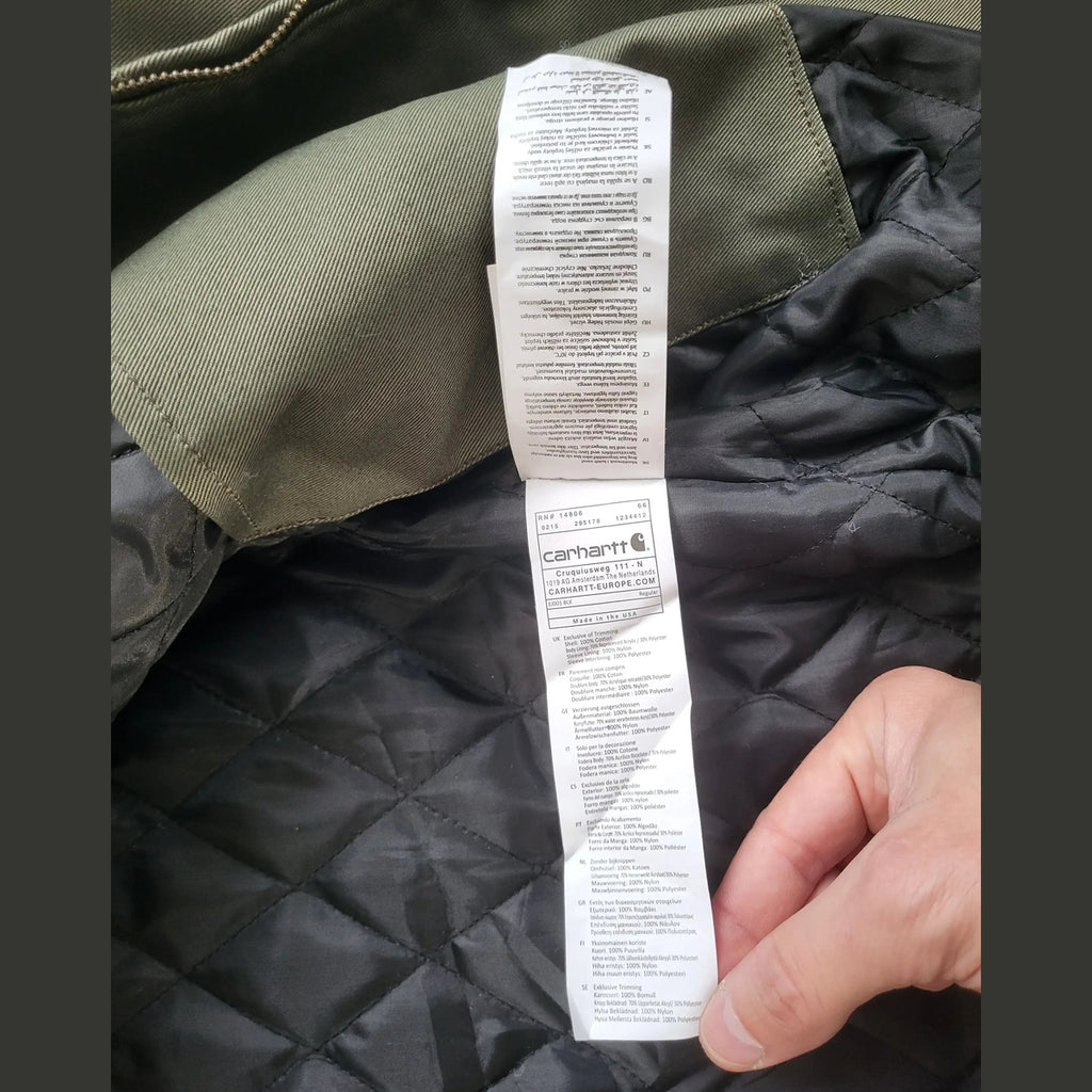 Veste Carhartt kaki, taille XL, étiquette visible, Fripes Sélect
