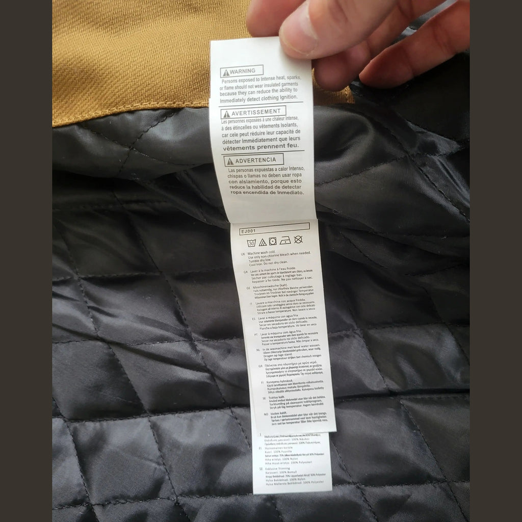 Veste Carhartt marron taille L, détail de l’étiquette intérieure, Fripes Sélect