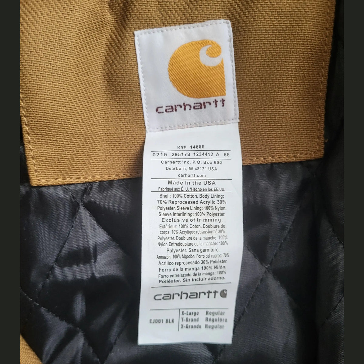 Veste Carhartt marron taille XL, étiquette visible, Fripes Sélect