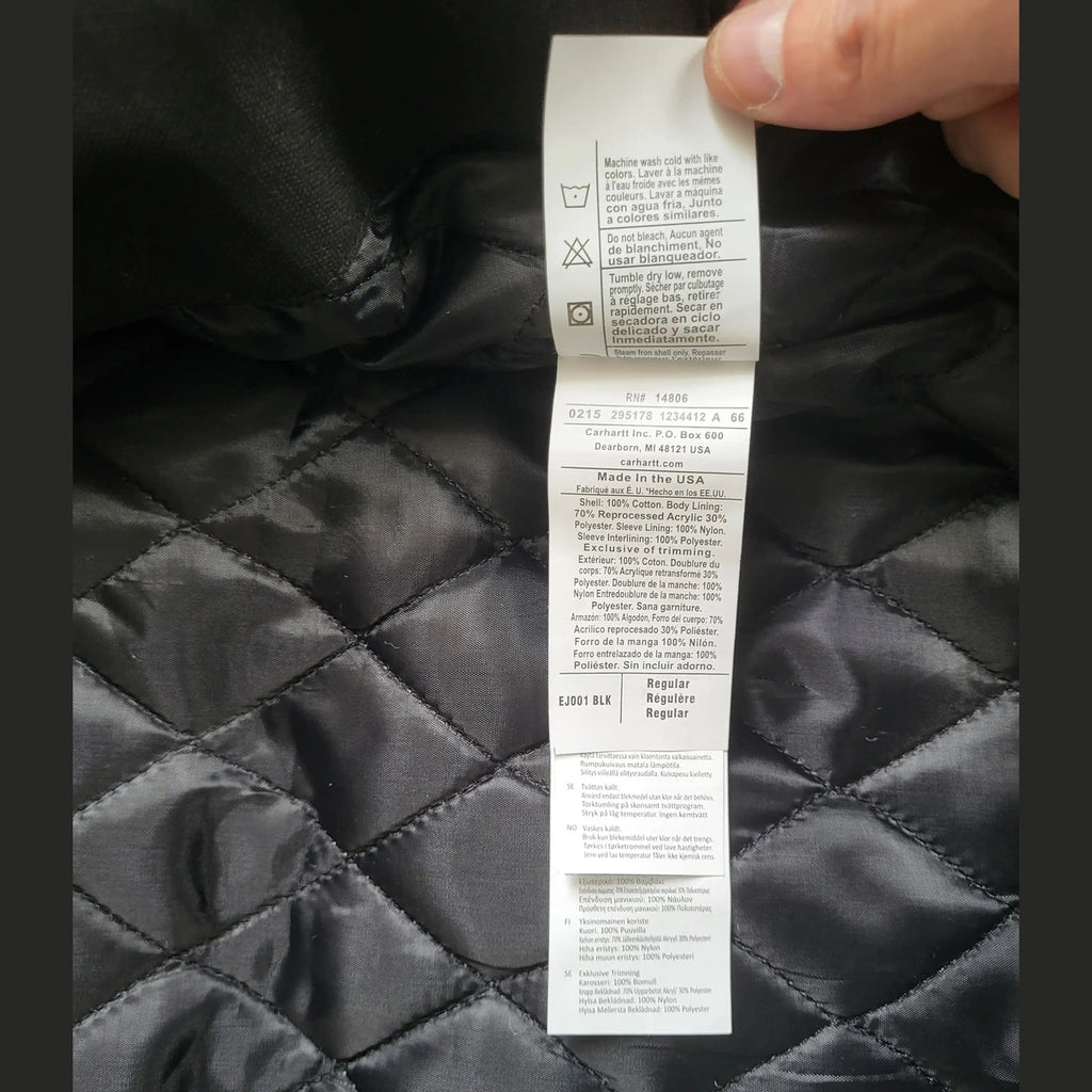 Veste Carhartt noire, taille M, doublure matelassée visible, Fripes Sélect