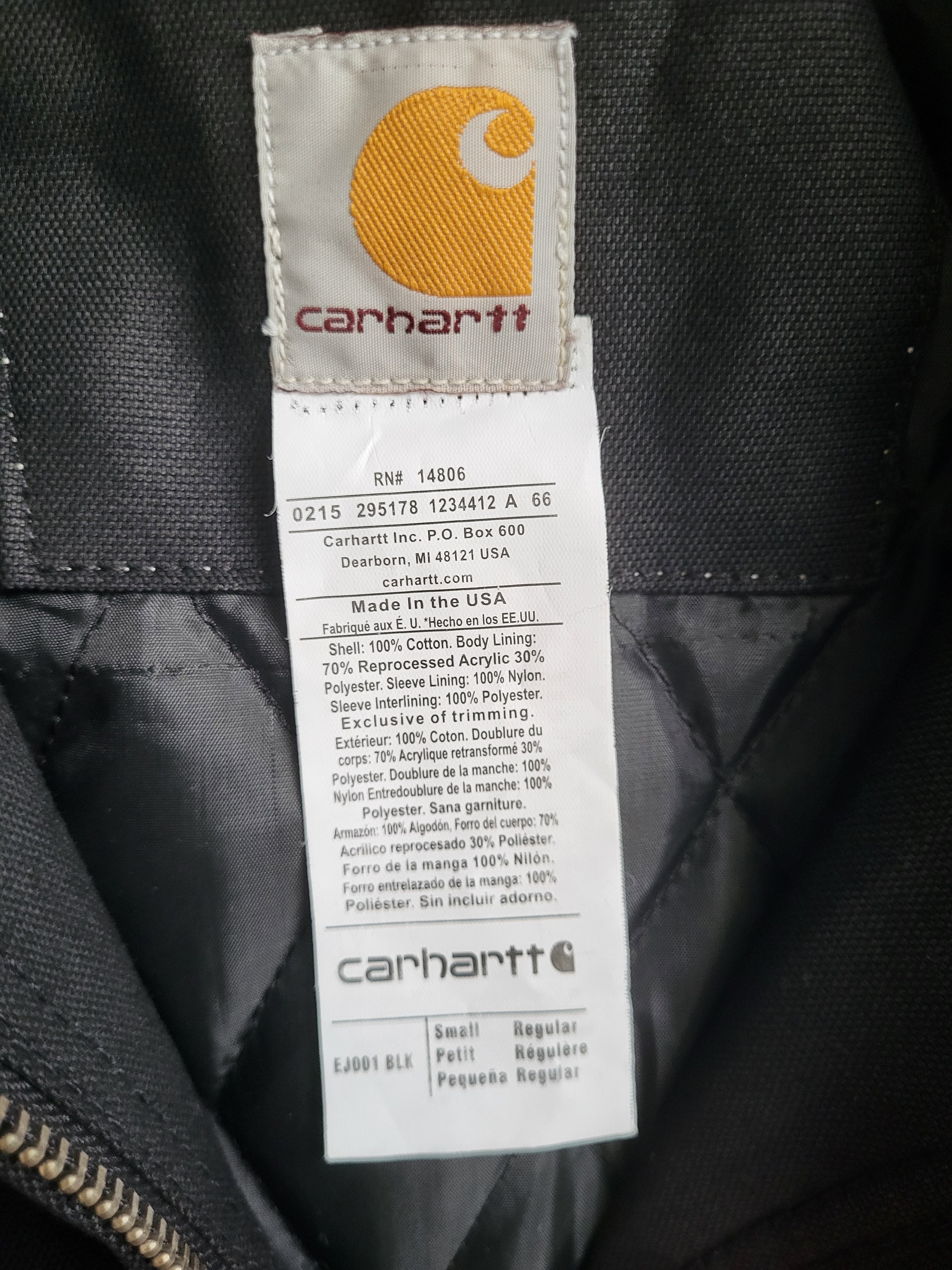 Veste Carhartt Rework Homme - Noir - Taille S - État Neuf - Made in USA