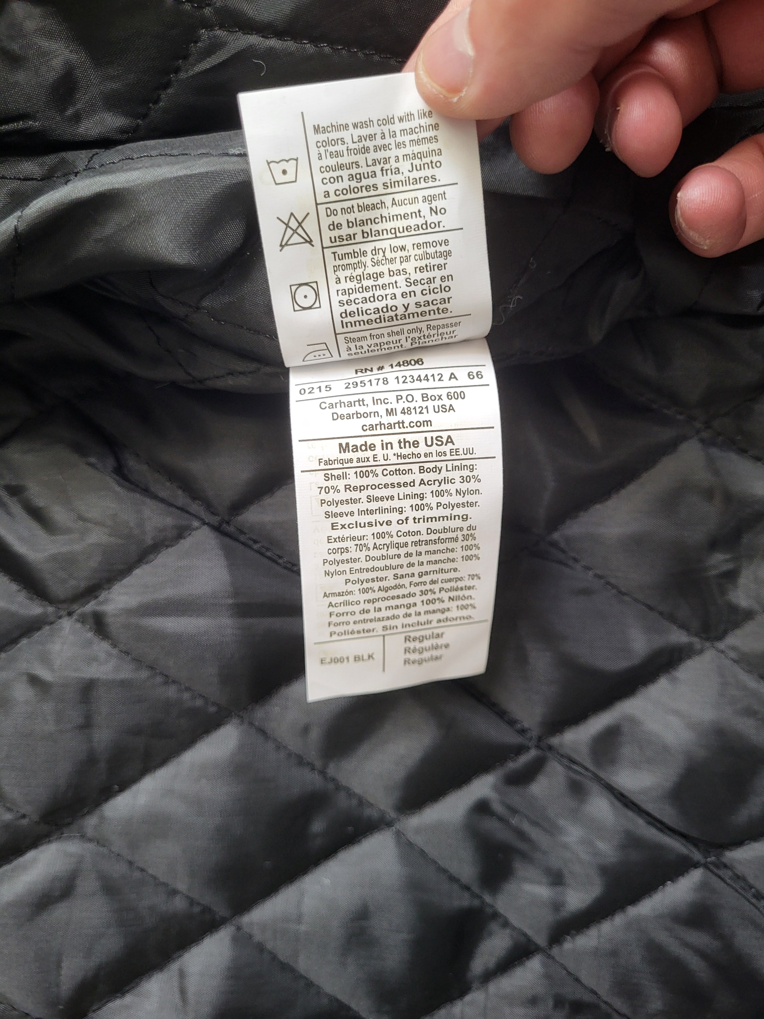 Veste Carhartt Rework Homme - Noir - Taille S - État Neuf - Made in USA