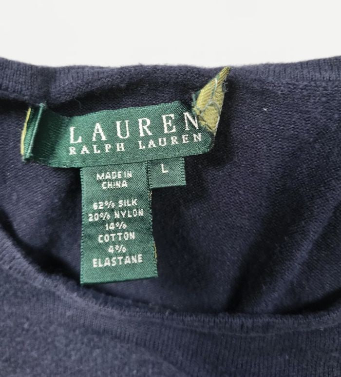 Lauren Ralph Lauren Women's Knit T-Shirt – Navy Blue – Size L – Vintage
