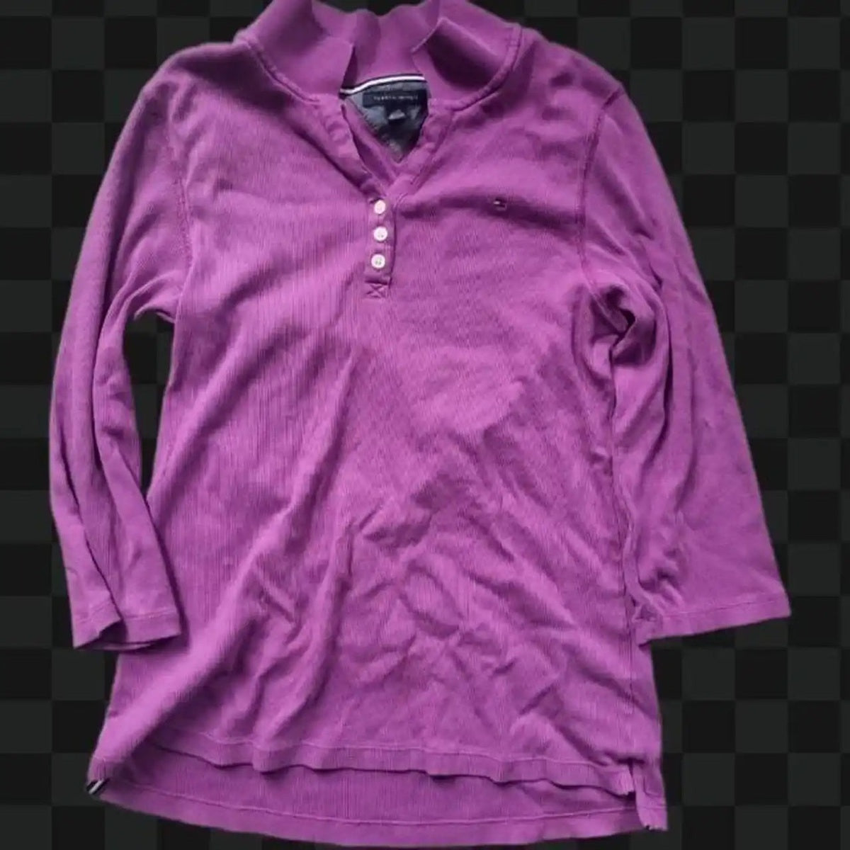 Polo pour femme Tommy Hilfiger mauve, taille L, manches longues. Fripes Sélect