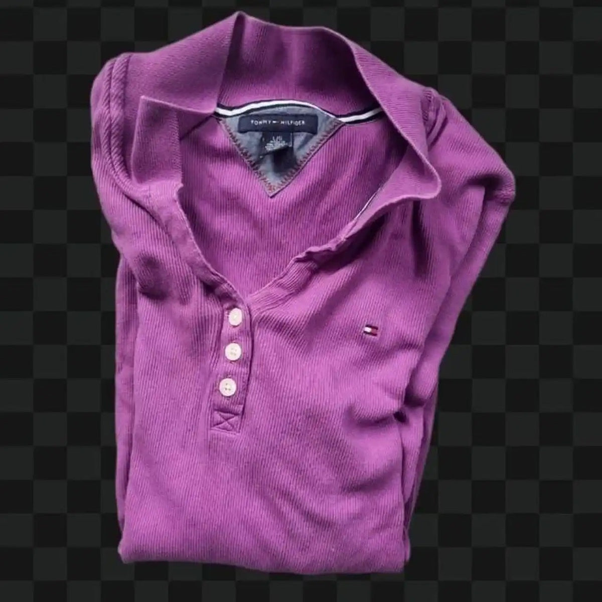 Polo fin Henley côtelé Tommy Hilfiger – Femme – Violet - Taille L -  Vintage