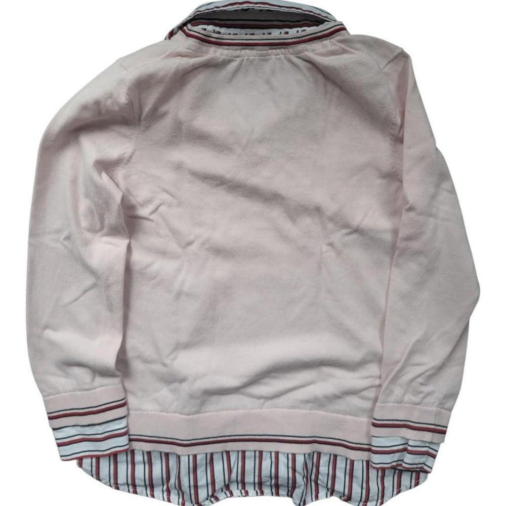 Pull femme Tommy Hilfiger, col V rose pâle, style chemise - Vintage