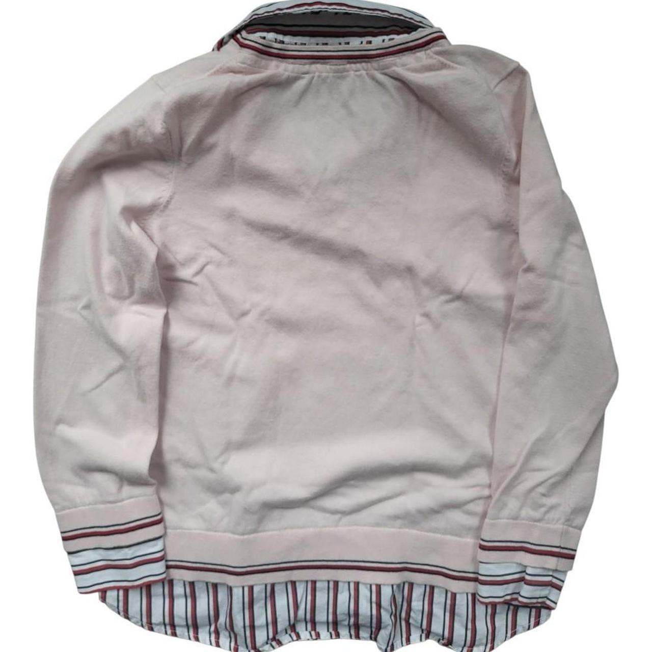 Pull femme Tommy Hilfiger, col V rose pâle, style chemise - Vintage