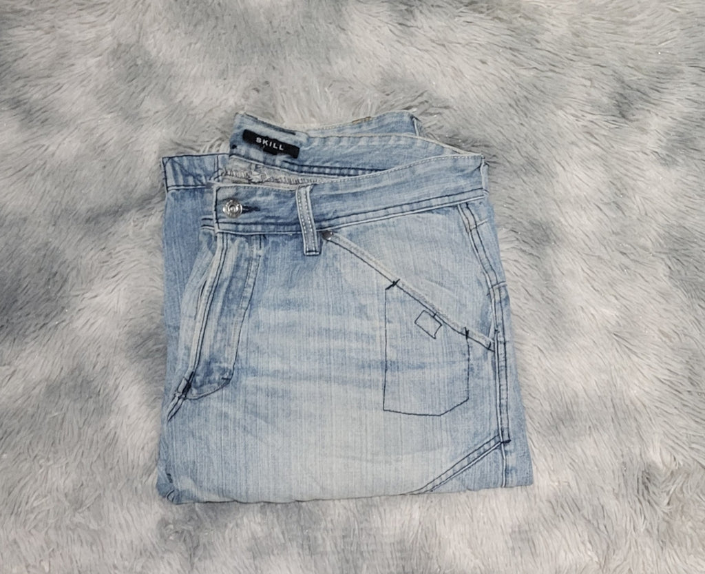 Short Jeans Bermuda SKILL – Bleu Délavé – Taille L – Style Y2K Streetwear