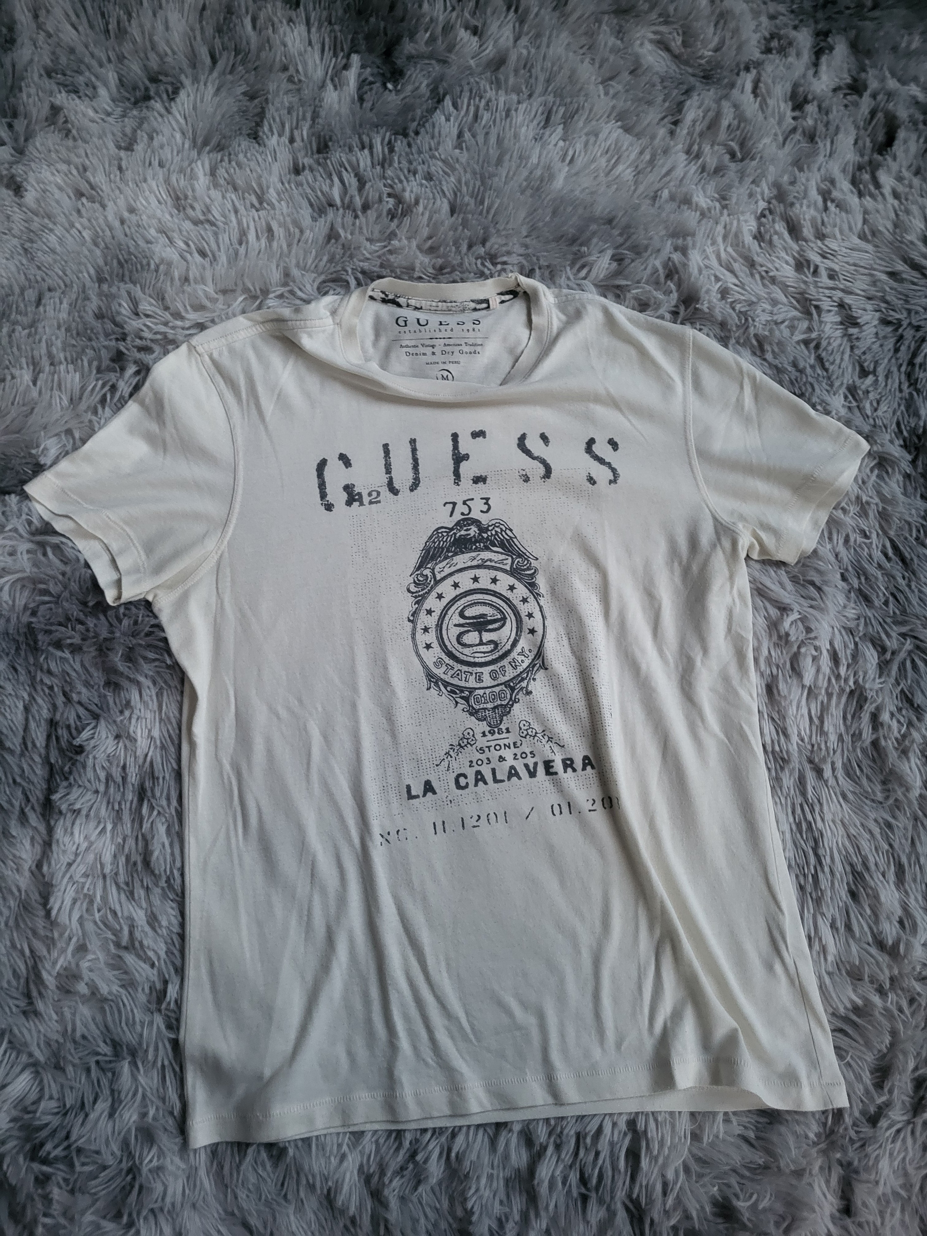 T-shirt GUESS Vintage California "La Calavera" - Beige Clair - Taille M - État Nickel
