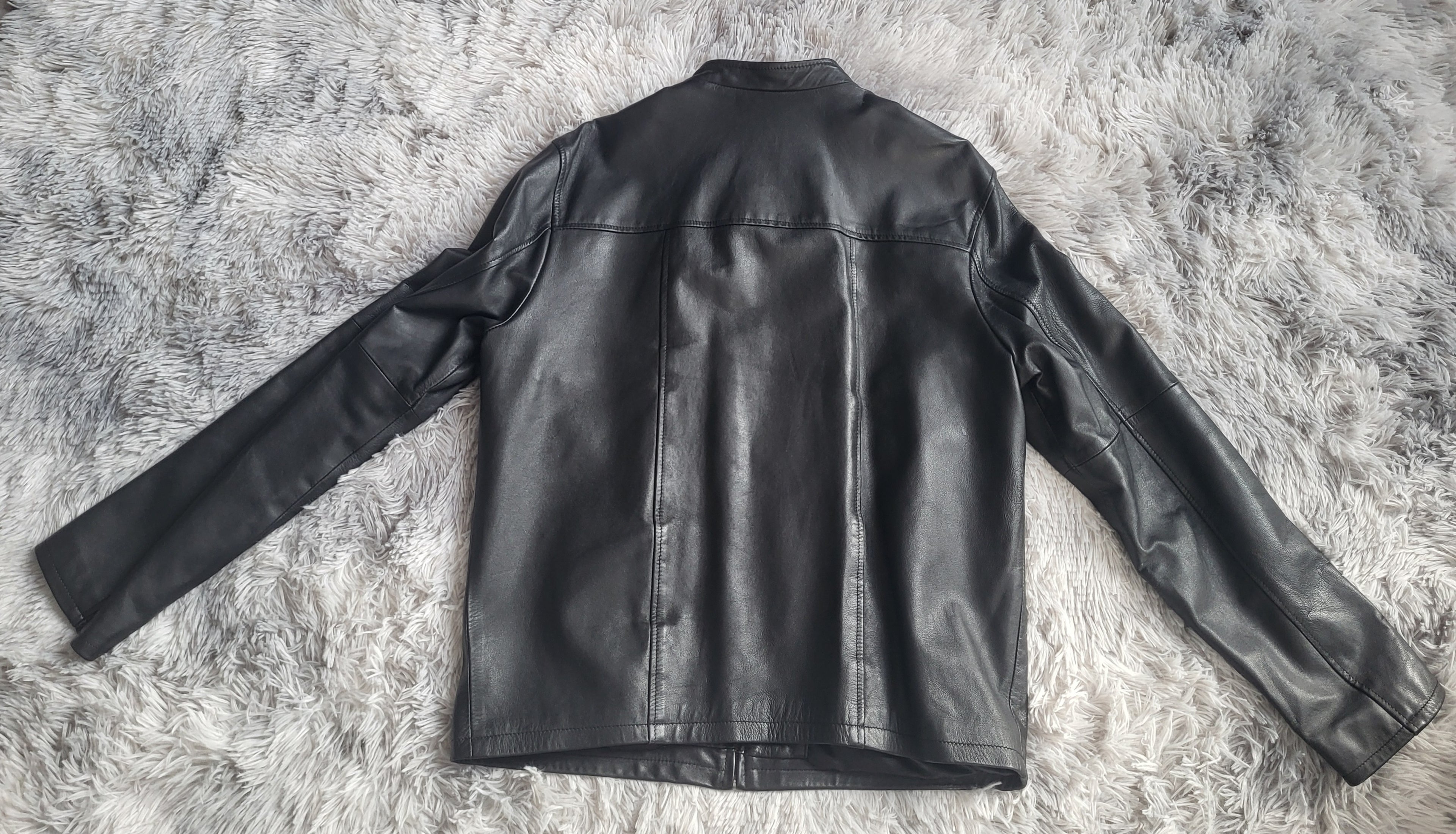 Blouson Racer Minimaliste 100% Cuir d'Agneau Nappa – Vintage Neuf – Taille L
