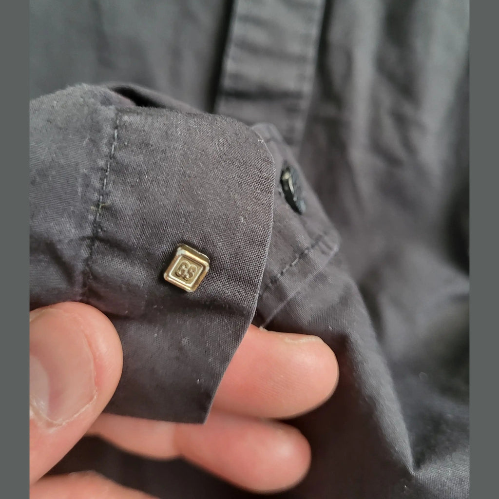 Chemise grise, marque E&S visible, taille non précisée, Fripes Sélect