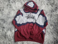 Sweat à capuche Stüssy Reworked Patchwork – Pièce Unique 1/1 – Bordeaux, Gris & Bleu – Taille XL (Ultra-Boxy Fit)