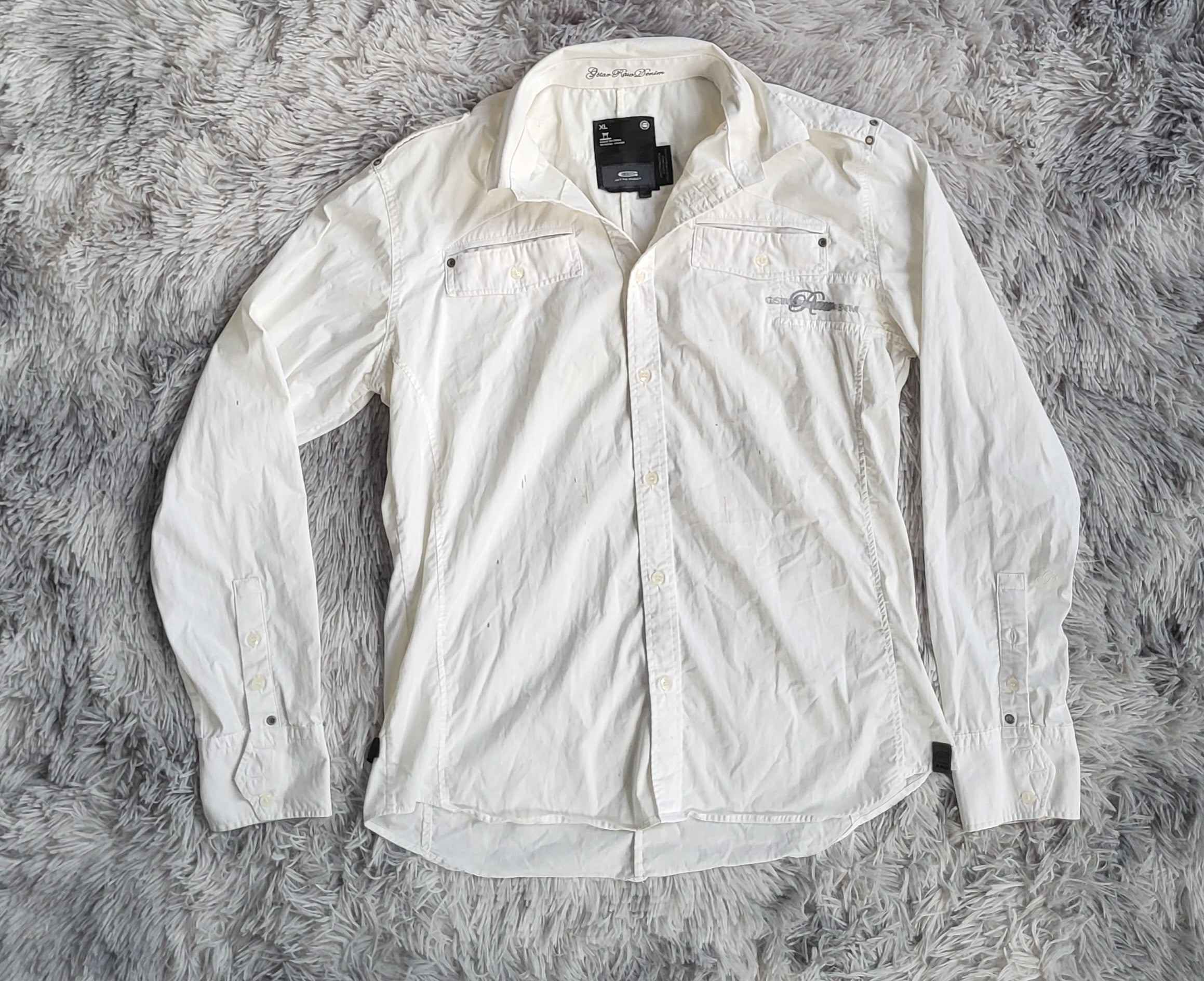 Chemise G-Star RAW Landoh Slim Blanche - Taille XL - Style Utilitaire Tacoma - Coton Premium