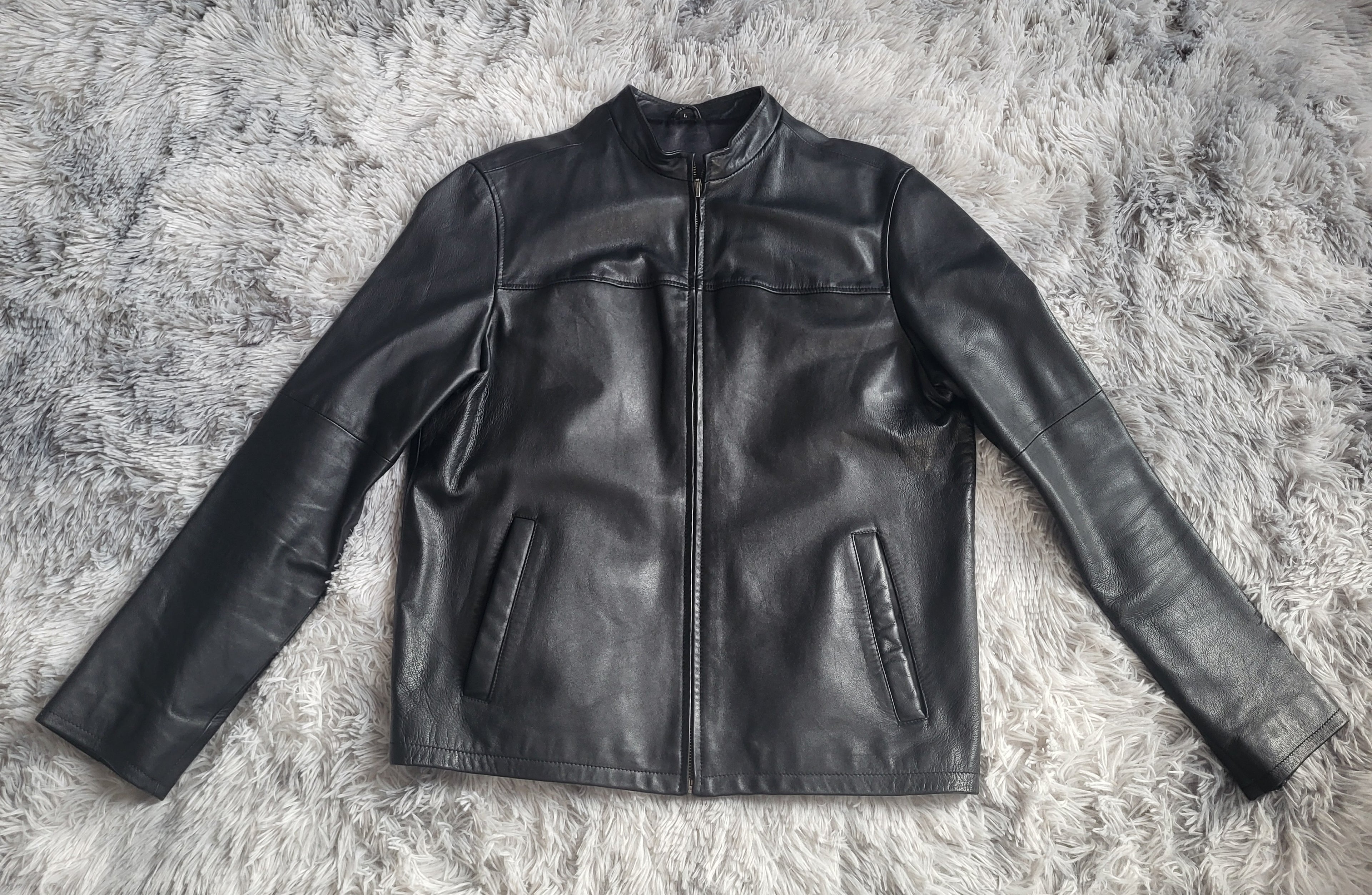 Blouson Racer Minimaliste 100% Cuir d'Agneau Nappa – Vintage Neuf – Taille L