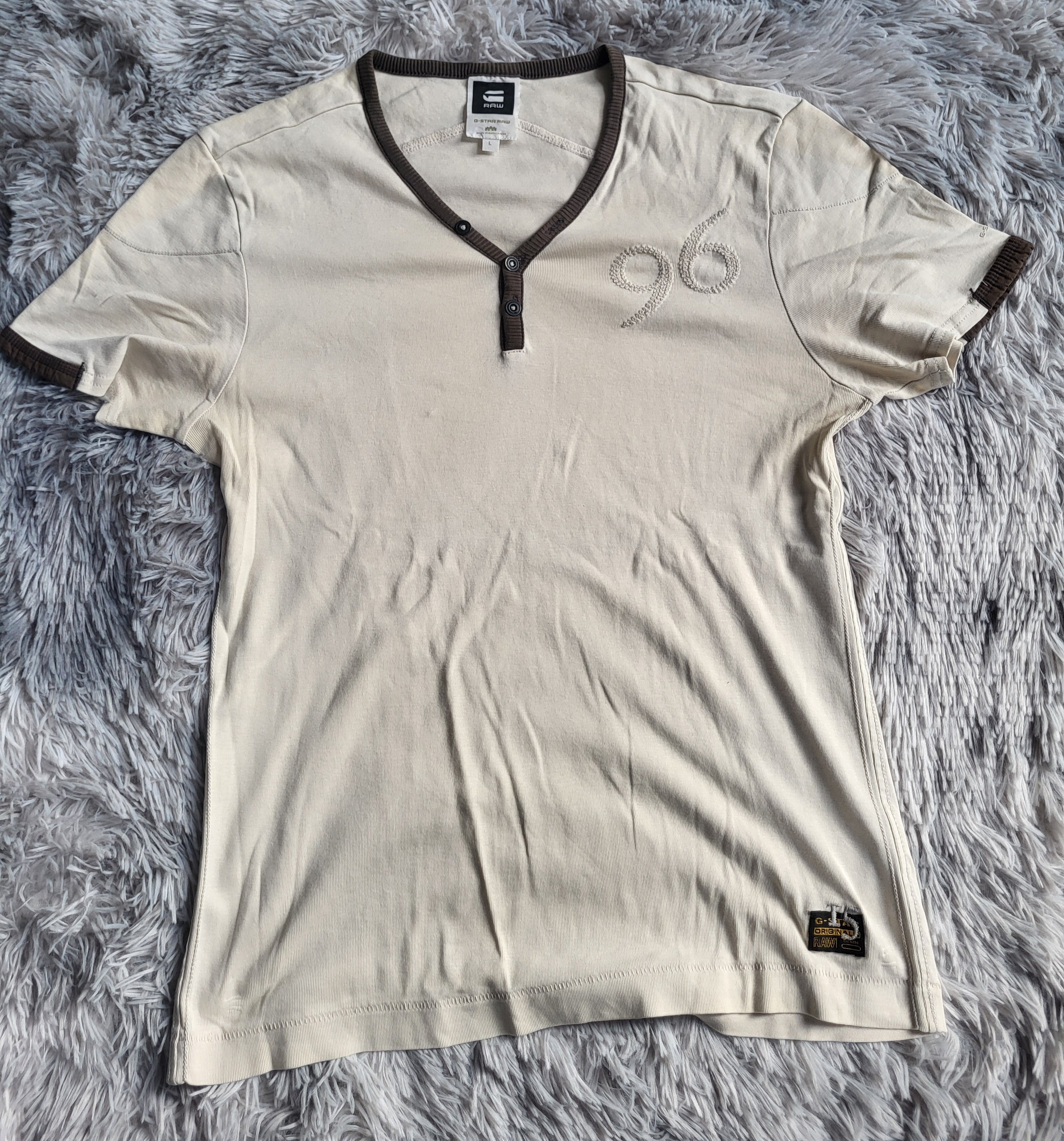 T-shirt G-Star RAW Originals 96 – Col Henley – Beige & Marron – Taille L – Vintage Y2K