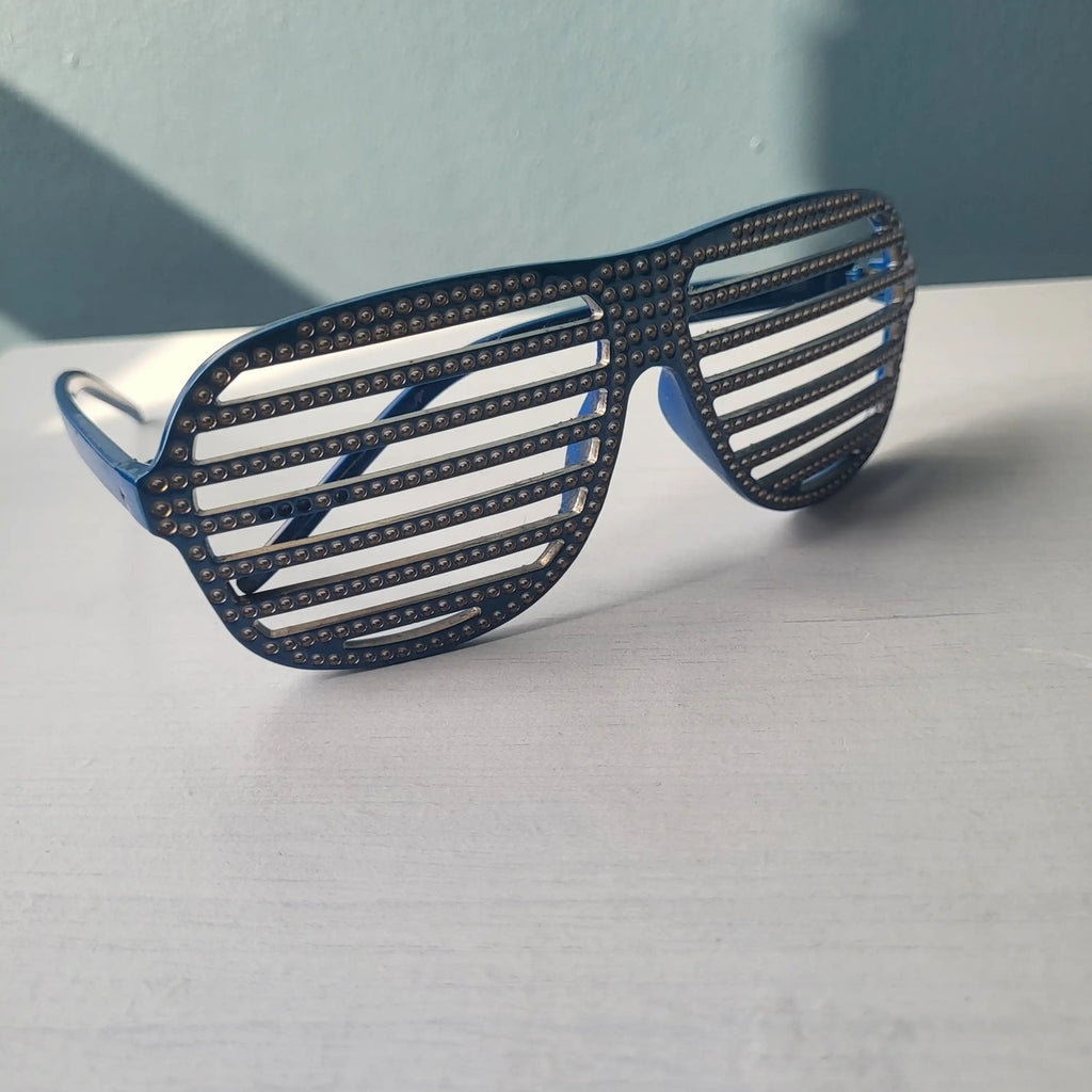 Lunettes fantaisie bleues à barreaux, sans marque visible, taille unique, Fripes Sélect