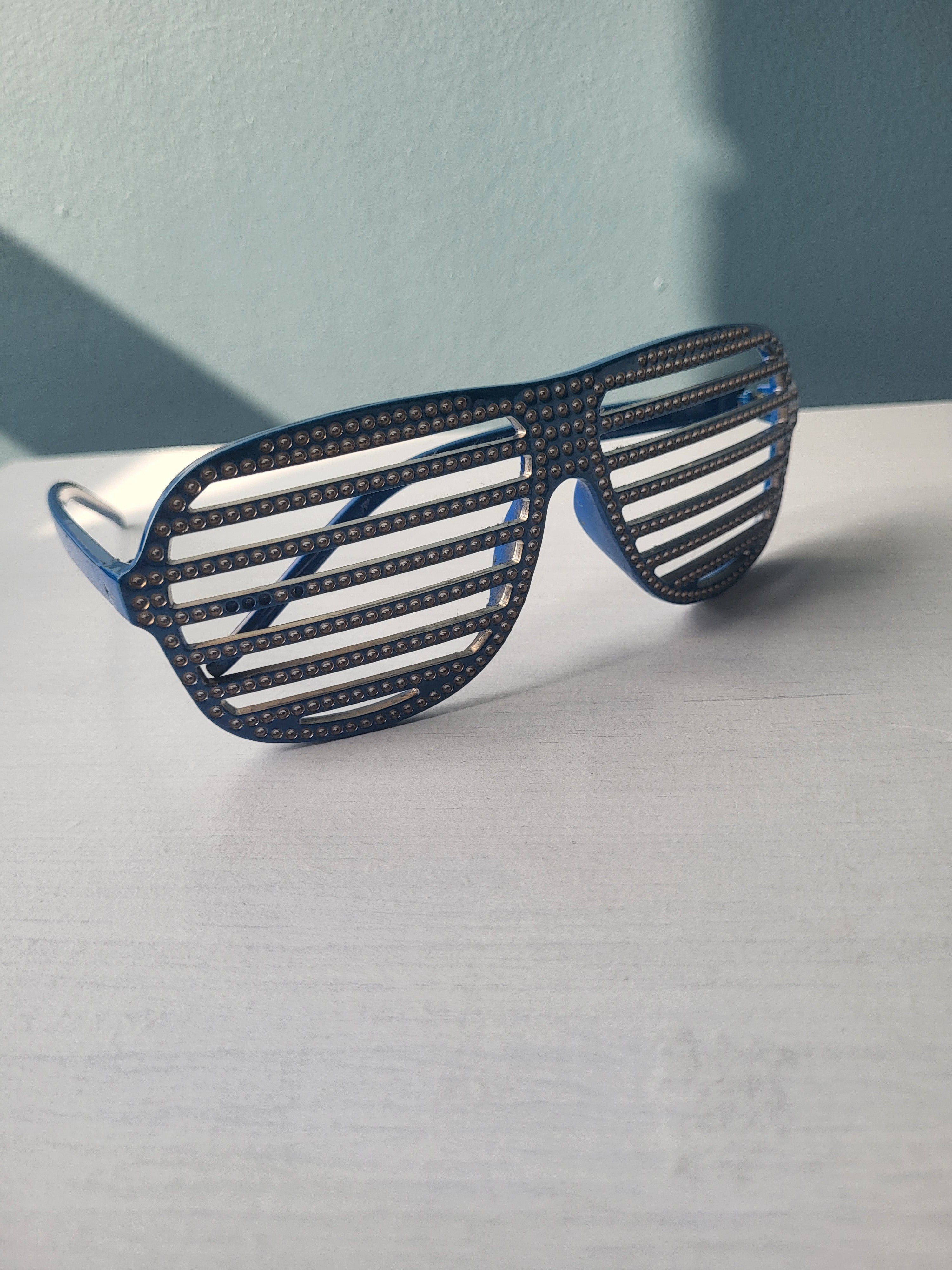 Lunettes Shutter Shades Bleues Strass Bling Bling – Vintage Festival Y2K