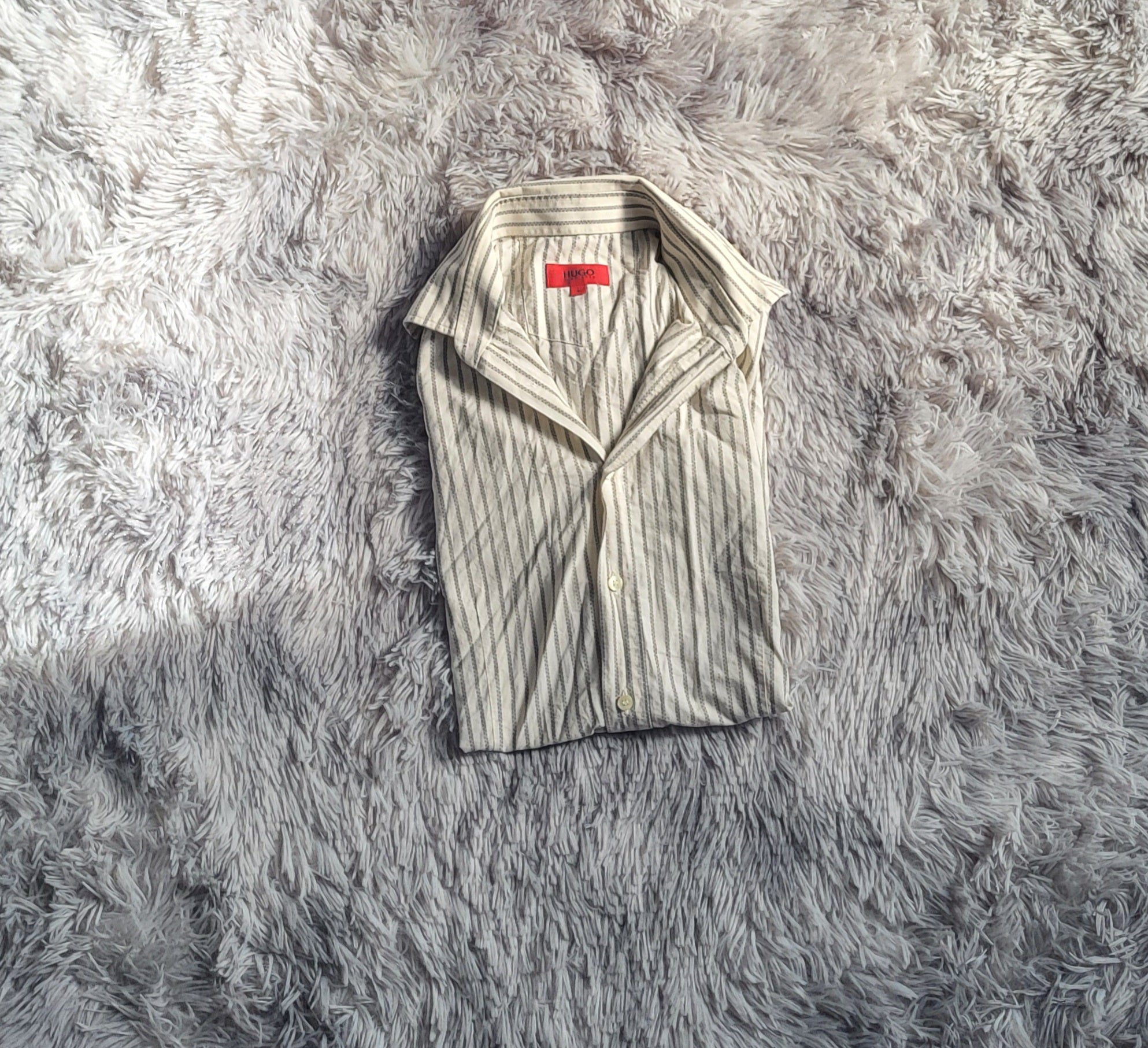 Chemisette HUGO Hugo Boss Slim Fit - Rayures Grises & Écru - Taille L