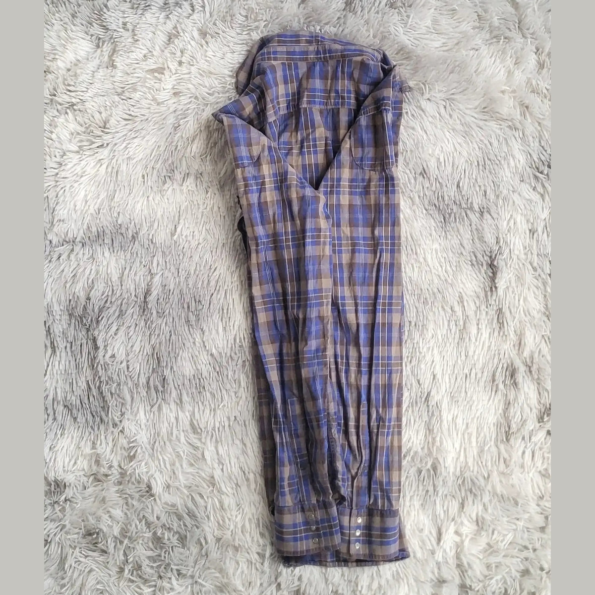 Chemise à carreaux bleu et beige, taille non indiquée, Fripes Sélect