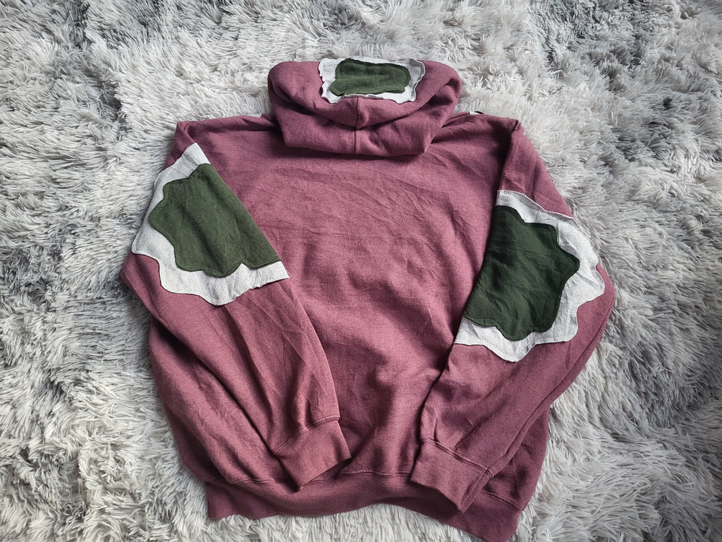 Sweat à capuche Stüssy Reworked Patchwork – Pièce Unique 1/1 – Bordeaux & Vert Olive – Taille XL