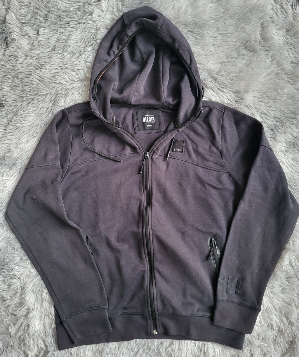 Sweat à capuche zippé Diesel Larse – Gris Foncé – Taille L – Logo embossé